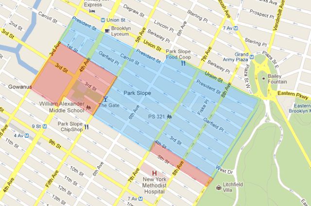 The pink is what the DOE is proposing be removed from P.S. 321's current school zone.